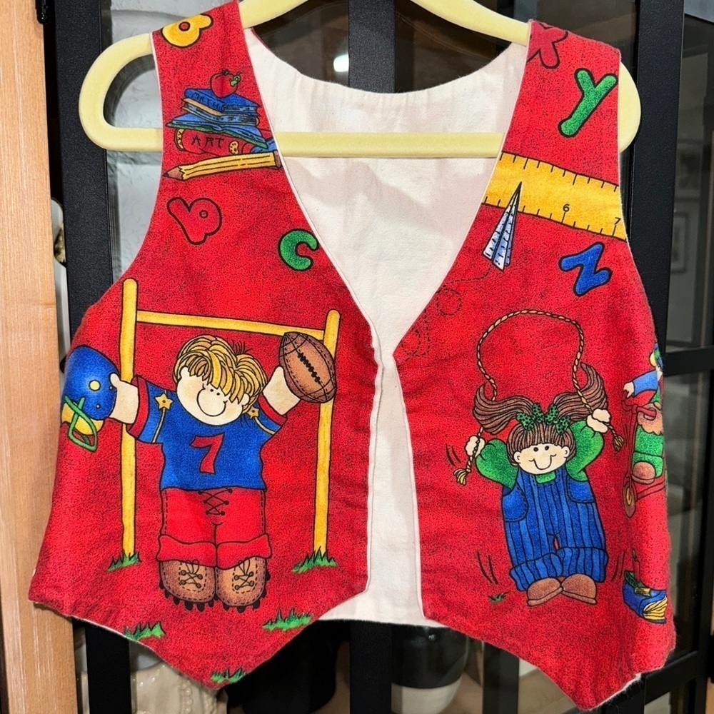 Vintage handmade school vest cartoons 1990s top back to first day unisex prek